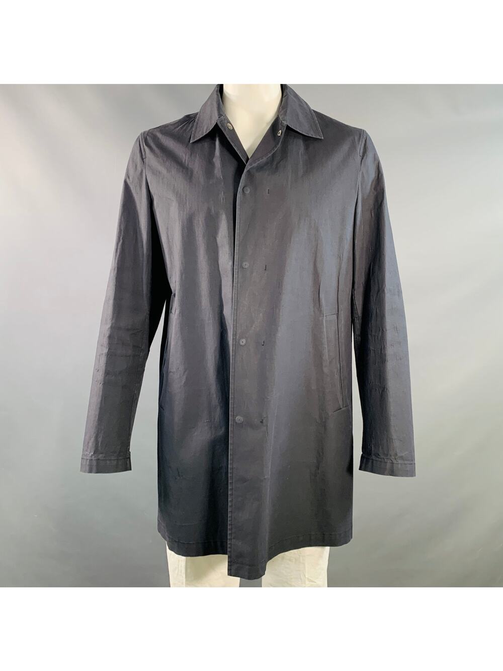 JIL SANDER Size 42 Black Cotton Spread Collar Snaps Coat
